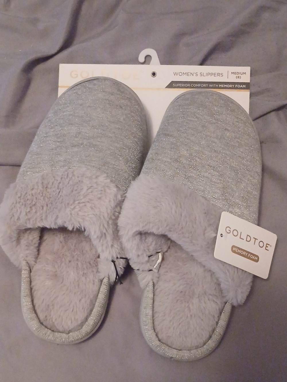 Gold Toe Womens Silver Gray Plush Memory Foam Slippers